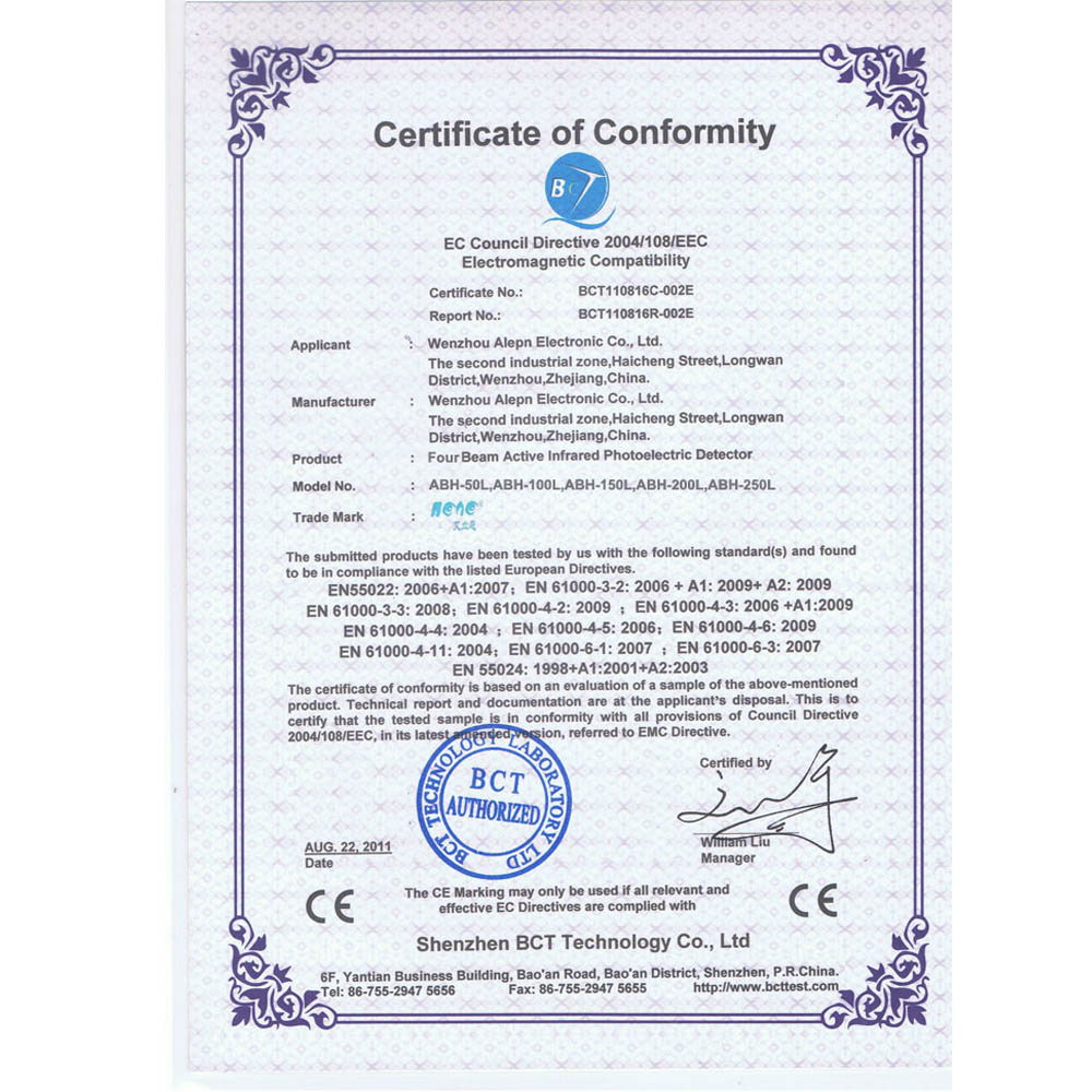 [ Company Certification ] ABH Series CE Certification
